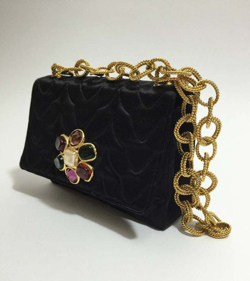 RARE Chanel Vintage Black Silk Chain Cage Evening Bag For Sale at 1stDibs