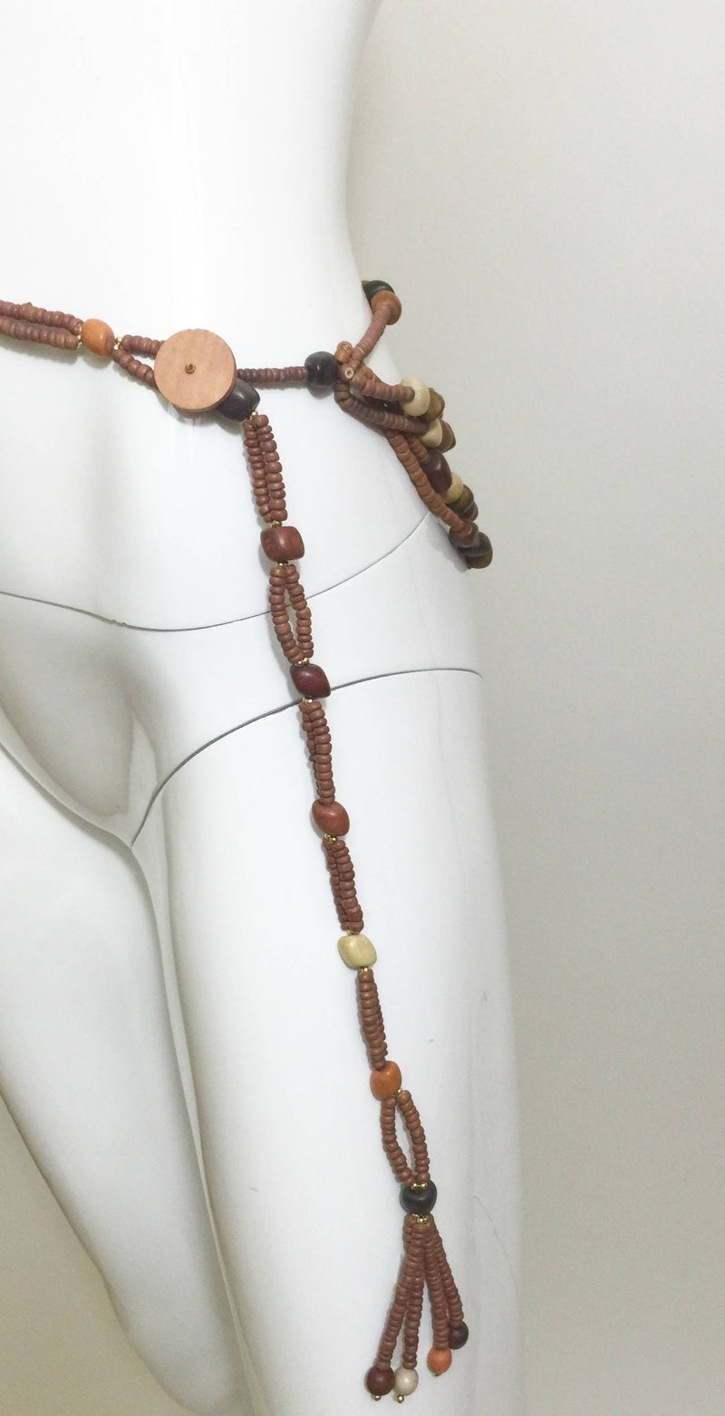 Vintage Wood Bead and Tassel Belt & Necklace