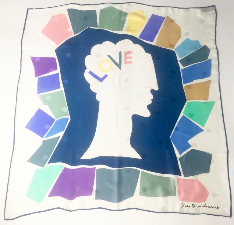 Vintage Yves Saint Laurent LOVE print silk scarf 1985 YSL