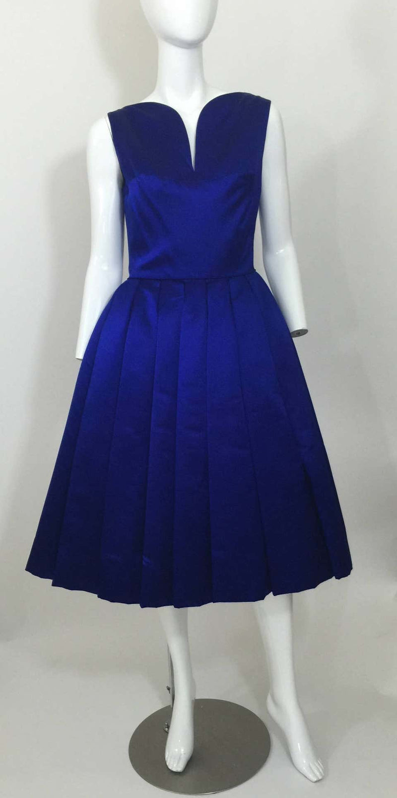 1950's Whitney for Bonwit Teller Royal Blue Silk Satin Full Skirt Party Dress