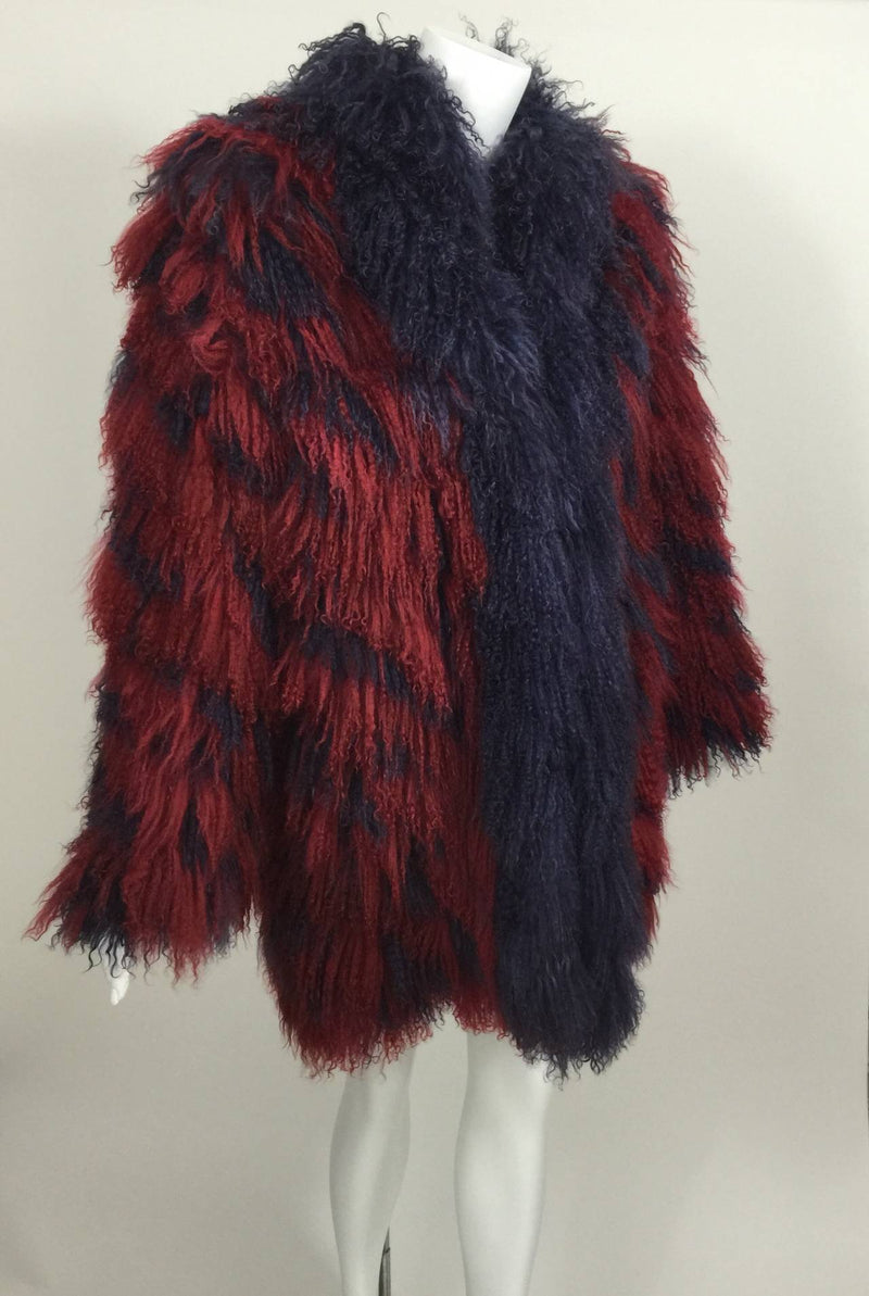 YSL Vintage Yves Saint Laurent Fourrures Mongolian Red & Purple Fur Coat