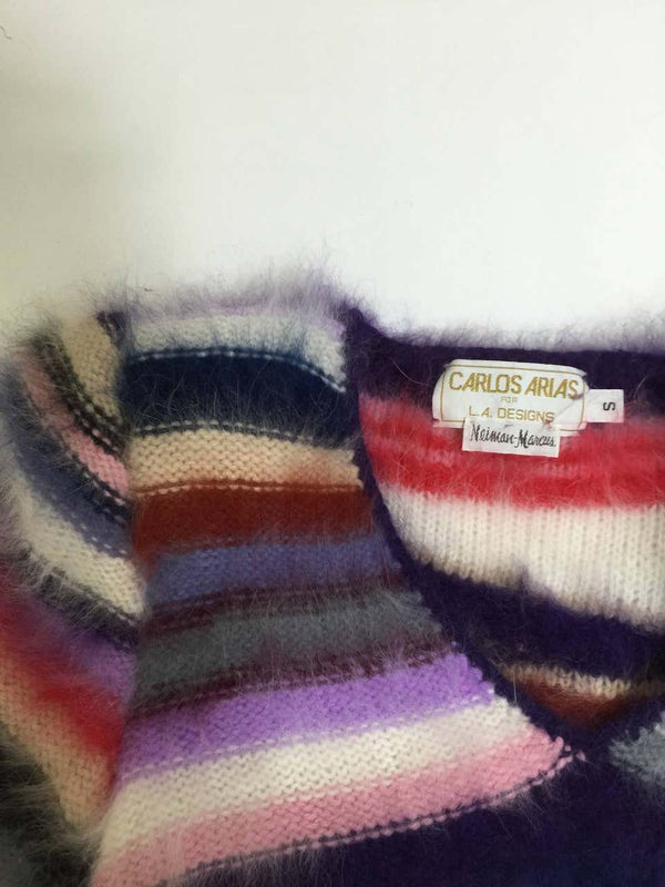 Vintage Rainbow Stripes Mohair / Fur Colorful Sweater & Top
