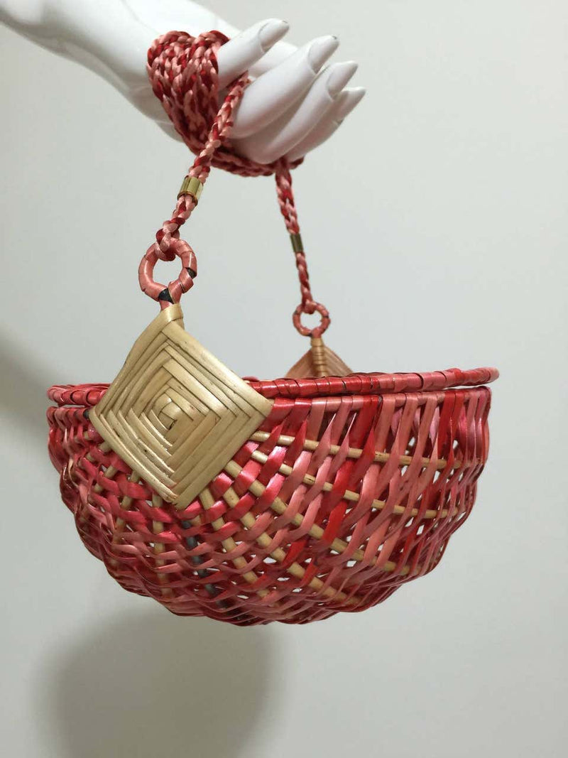 Vintage I. Magnin Lacquered Woven Raffia Italian Watermelon Basket Purse