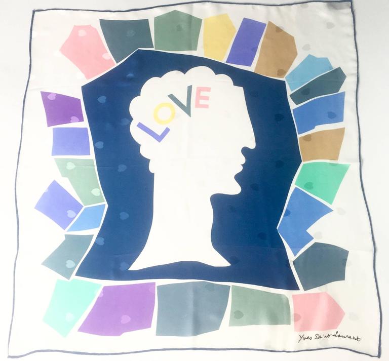 Vintage Yves Saint Laurent LOVE print silk scarf 1985 YSL