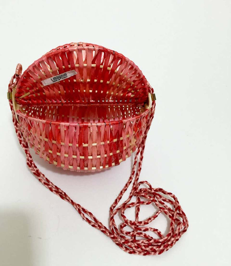 Vintage I. Magnin Lacquered Woven Raffia Italian Watermelon Basket Purse