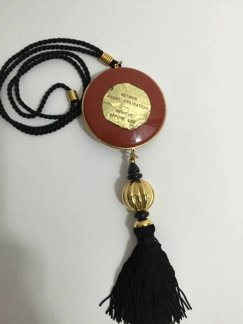Yves Saint Laurent Vintage Opium Pendant & Gold Bead Black Tassel Necklace