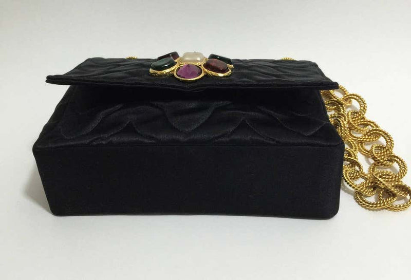 Rare Vintage Chanel Gripoix & Gold Chain Satin Evening Bag / Purse