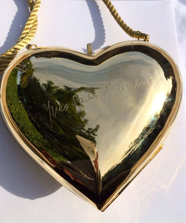 YSL / Yves Saint Laurent Heart Shaped Gold & Sapphire Crystal Minaudiere Bag