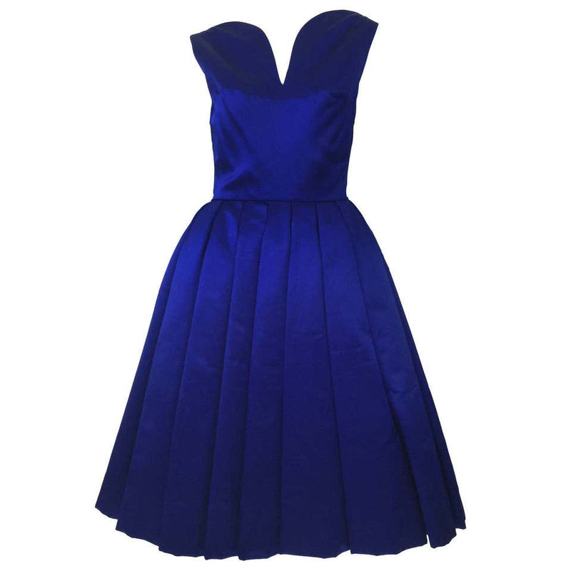 1950's Whitney for Bonwit Teller Royal Blue Silk Satin Full Skirt Party Dress