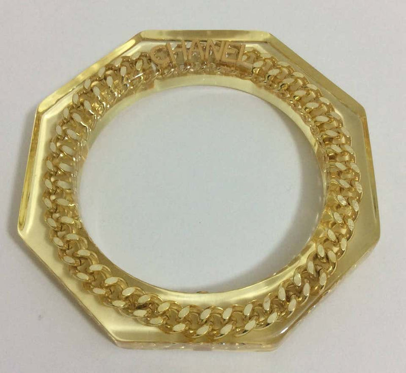 Vintage Chanel Lucite and Chain Link Bangle Bracelet 1997