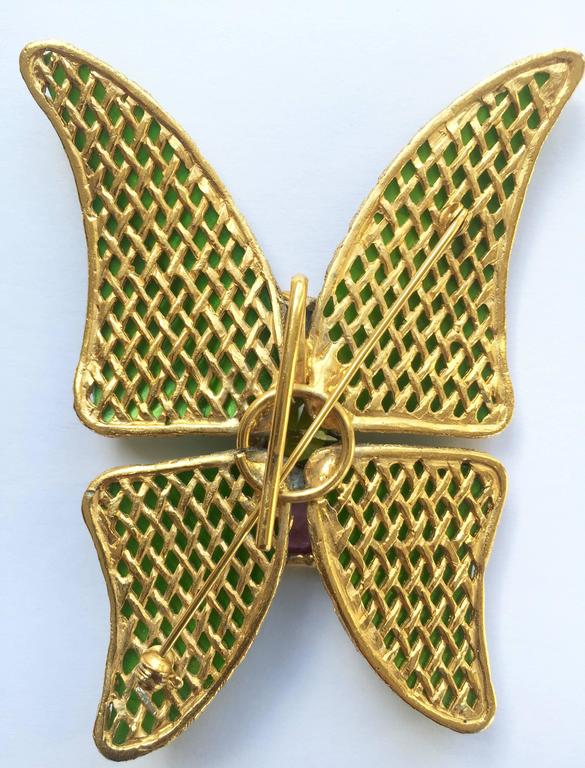 Vintage Yves Saint Laurent Green Enamel and Gold Butterfly Pin YSL