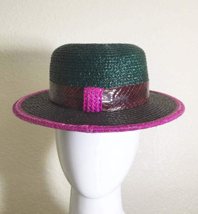 Fabulous Vintage Yves Saint Laurent Raffia Hat with Snakeskin Trim YSL