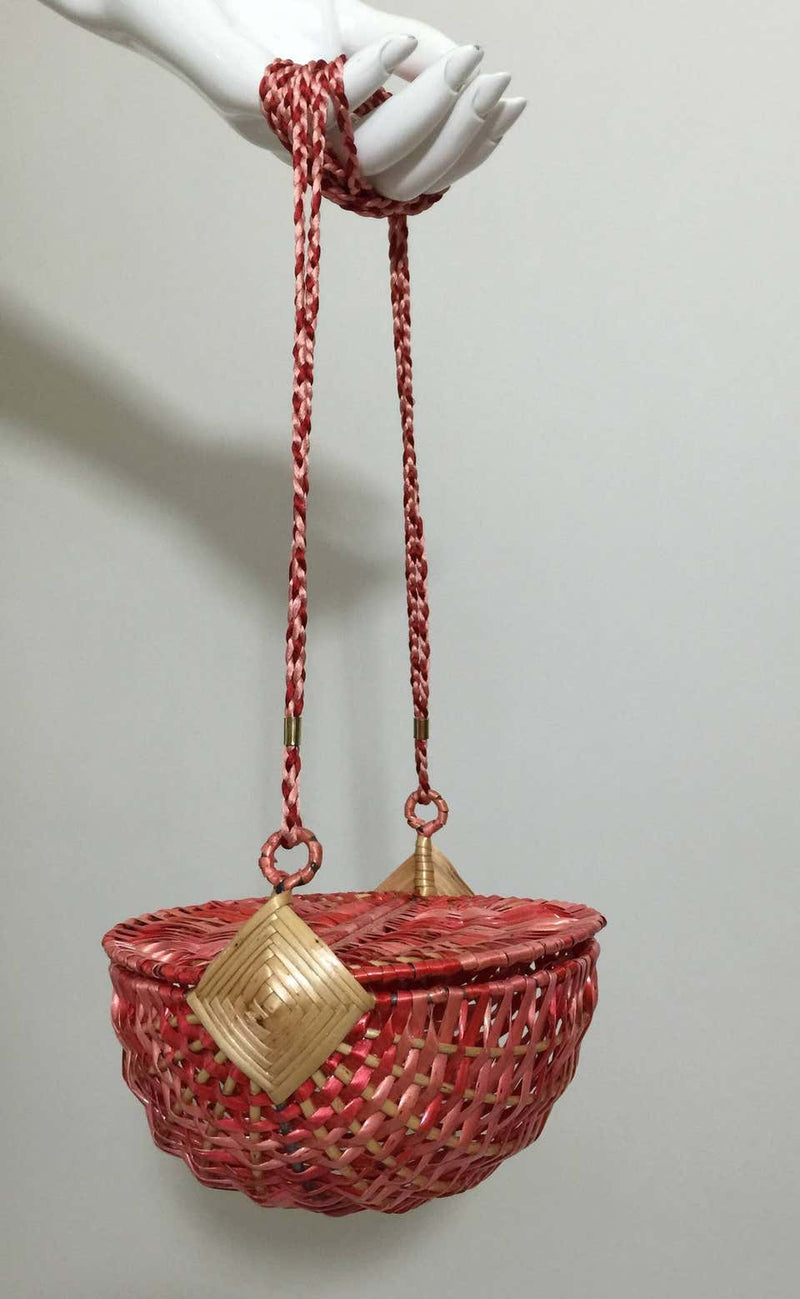 Vintage I. Magnin Lacquered Woven Raffia Italian Watermelon Basket Purse