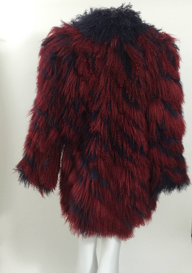 YSL Vintage Yves Saint Laurent Fourrures Mongolian Red & Purple Fur Coat