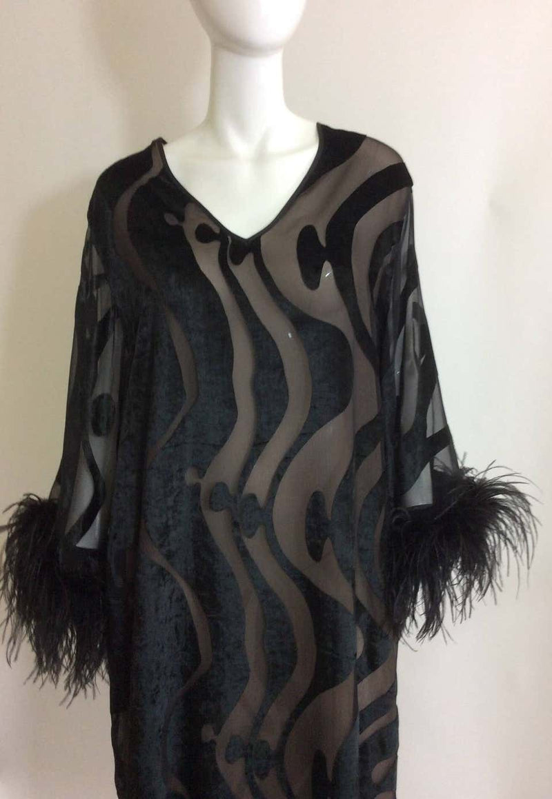 Vintage Valentino Caftan With Feather Cuffs