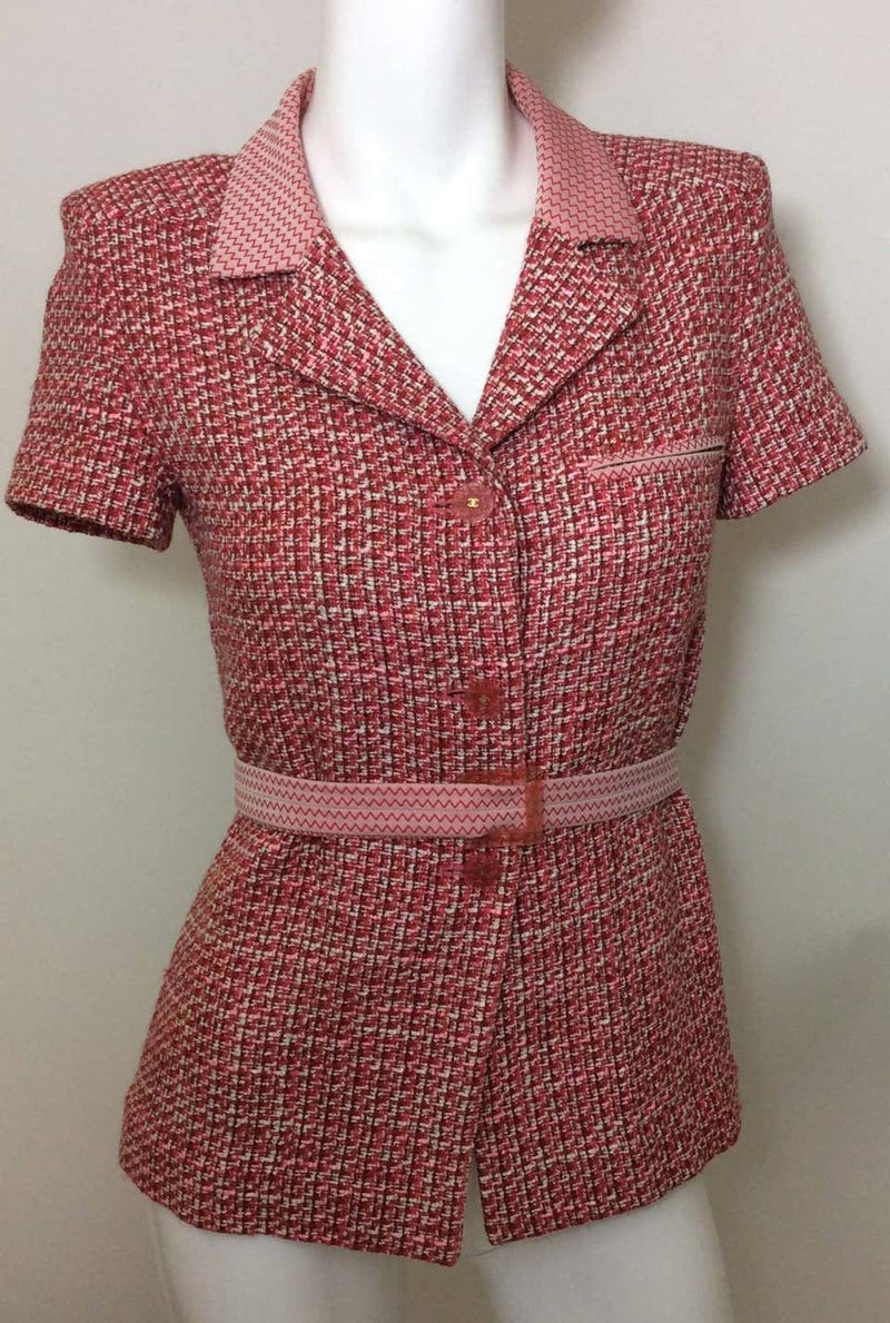 Chanel Tweed Jacket Top with Lucite Buckle Belt