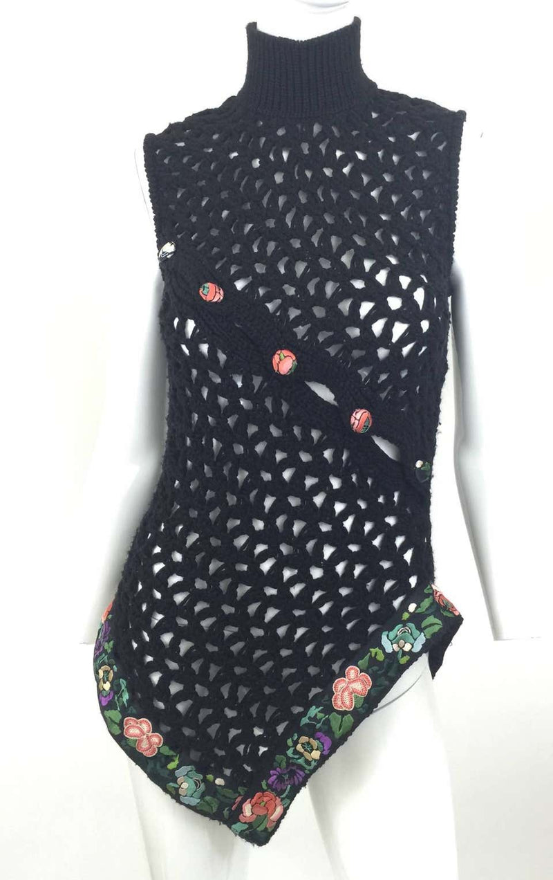 John Galliano Sleeveless Black High Neck Cheongasm Top