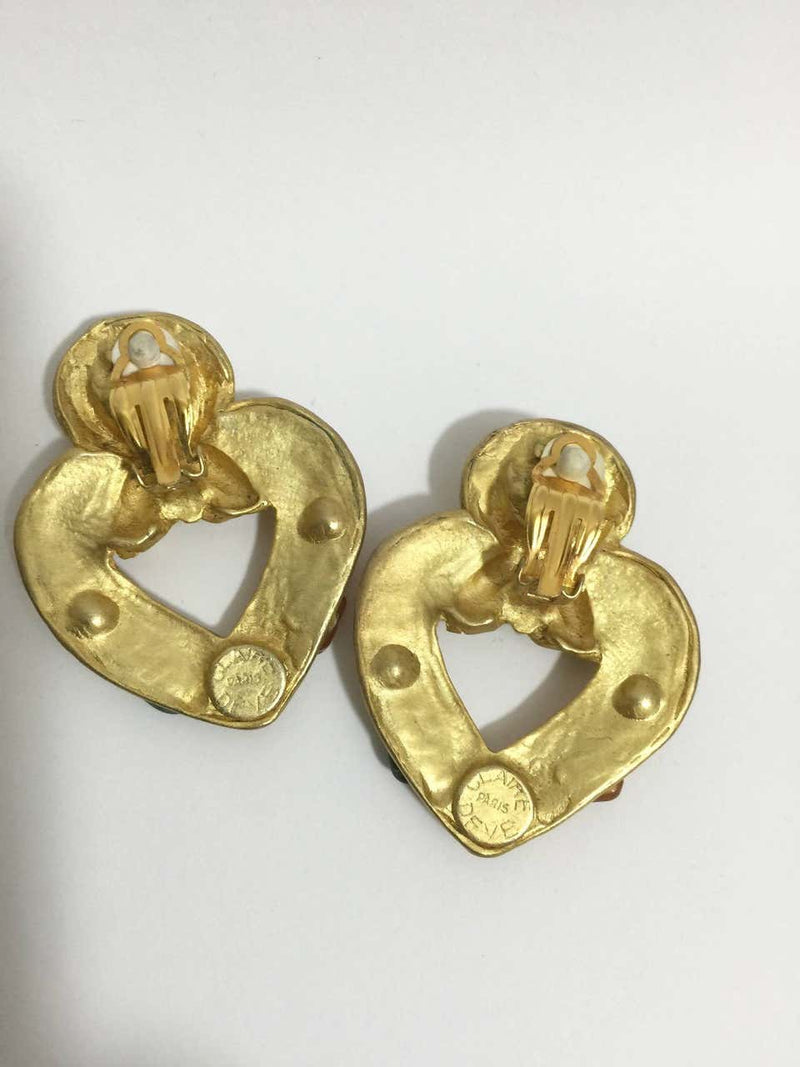Vintage Claire Deve Gold Heart & Quartz Earrings