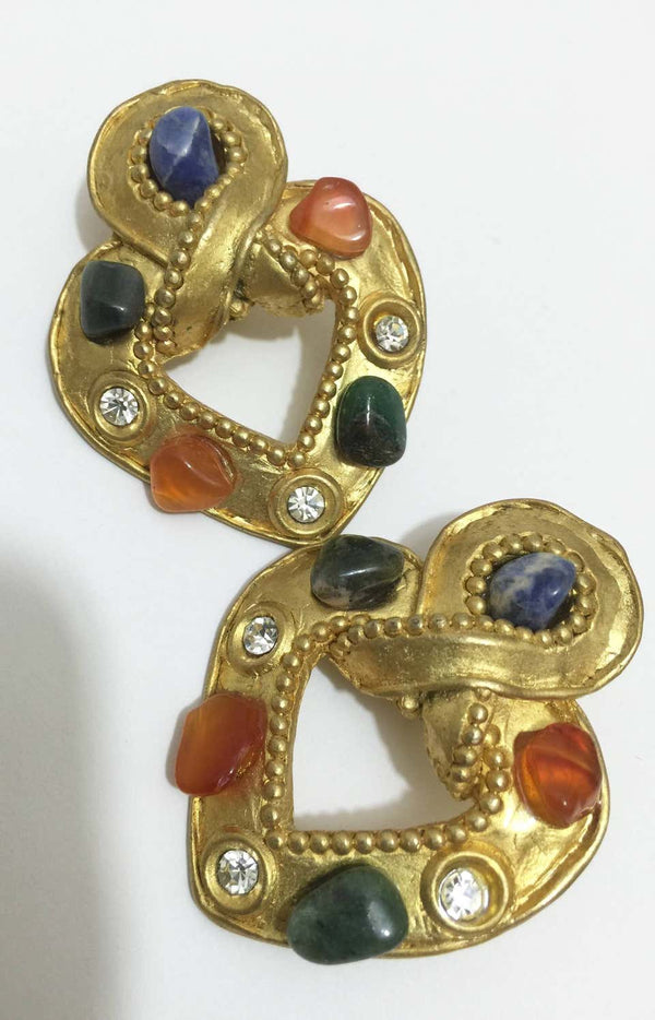 Vintage Claire Deve Gold Heart & Quartz Earrings