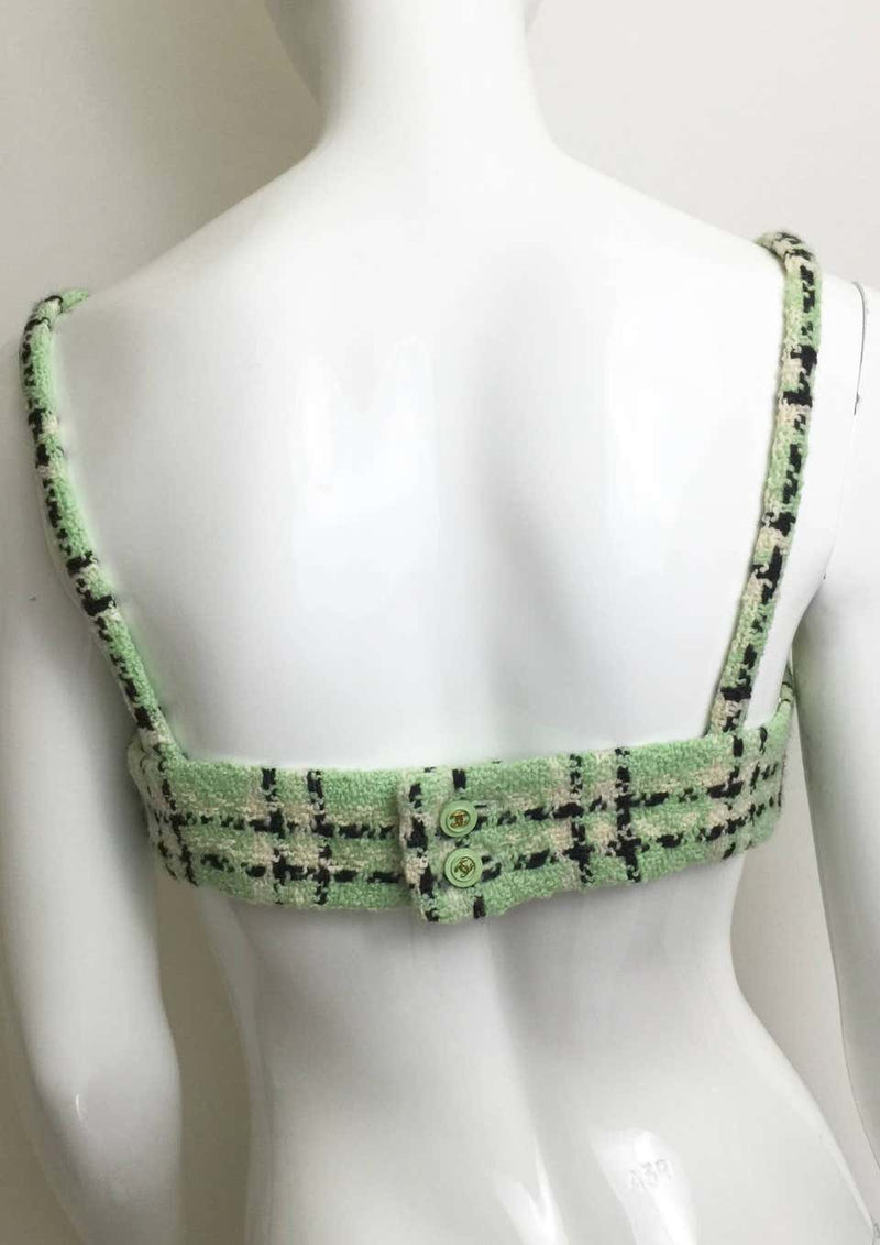 1994 Chanel S/S Runway Pastel Green Plaid Boucle Bralette Top w/ Tags Documented