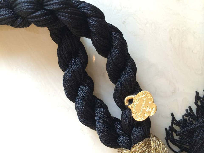 Yves Saint Laurent Black and Gold Rope Tassel Trim Necklace and Belt YSL