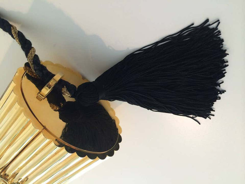 YSL Vintage Gold Metal Black Tassel Evening Bag / Clutch 1980s