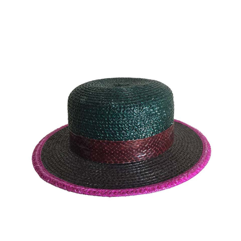 Fabulous Vintage Yves Saint Laurent Raffia Hat with Snakeskin Trim YSL