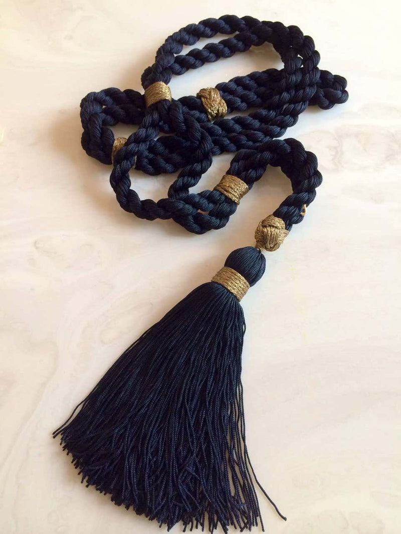 Yves Saint Laurent Black and Gold Rope Tassel Trim Necklace and Belt YSL