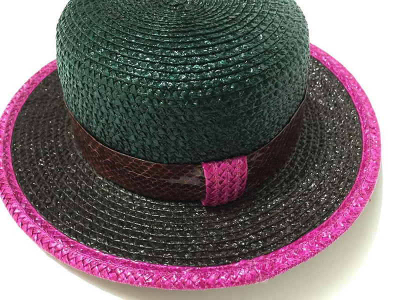Fabulous Vintage Yves Saint Laurent Raffia Hat with Snakeskin Trim YSL