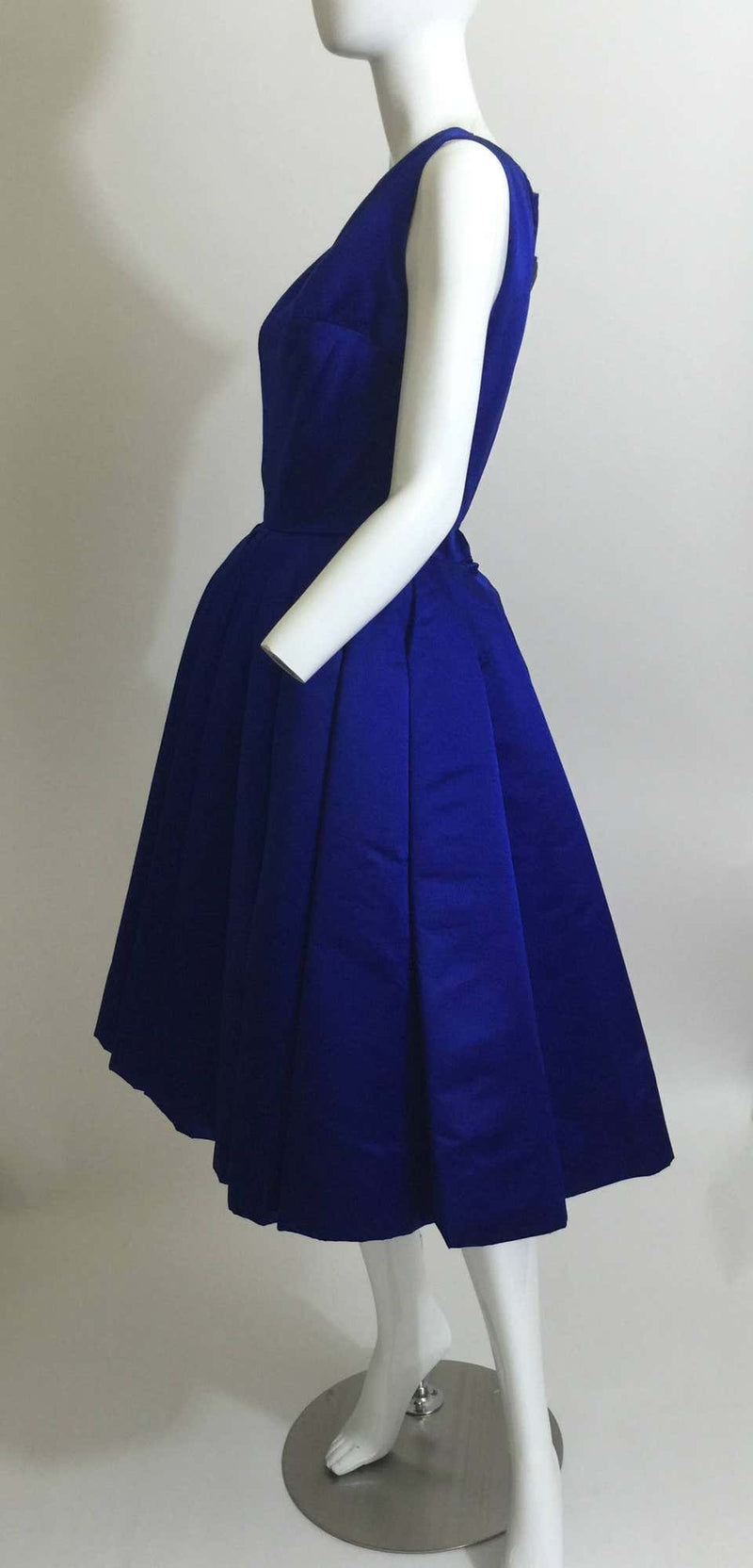 1950's Whitney for Bonwit Teller Royal Blue Silk Satin Full Skirt Party Dress