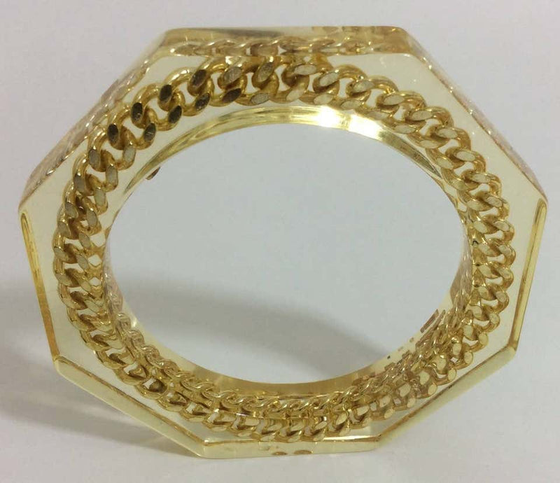 Vintage Chanel Lucite and Chain Link Bangle Bracelet 1997
