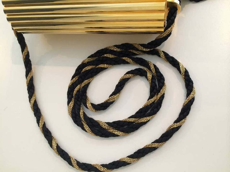 YSL Vintage Gold Metal Black Tassel Evening Bag / Clutch 1980s