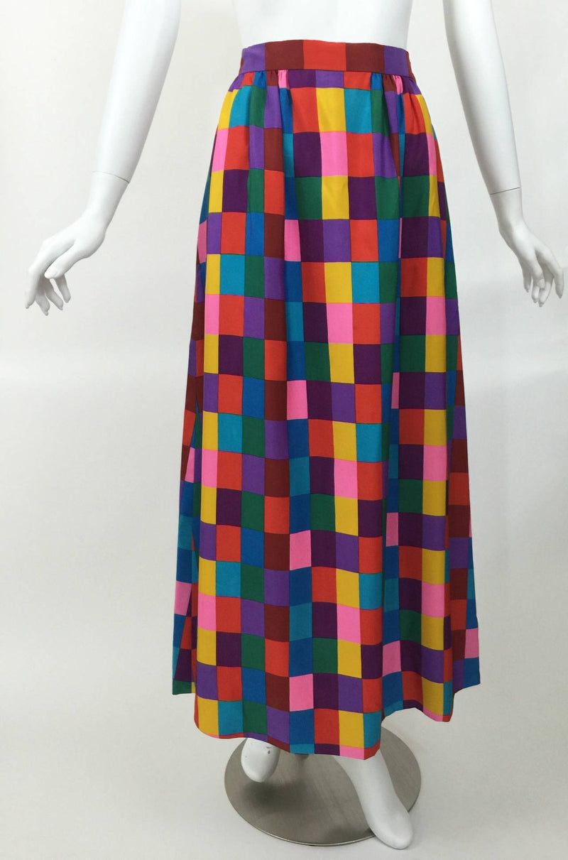 1970s Valentino Silk Multicolored ColorBlock Maxi Skirt