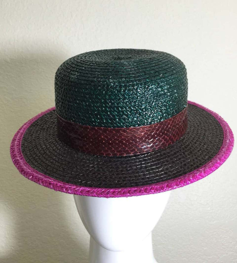 Fabulous Vintage Yves Saint Laurent Raffia Hat with Snakeskin Trim YSL