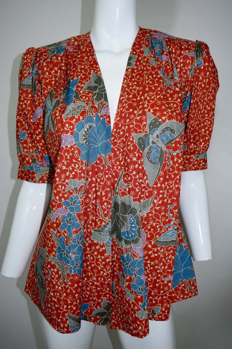 1970s Yves Saint Laurent Vintage Floral and Butterfly Print Blouse & Jacket