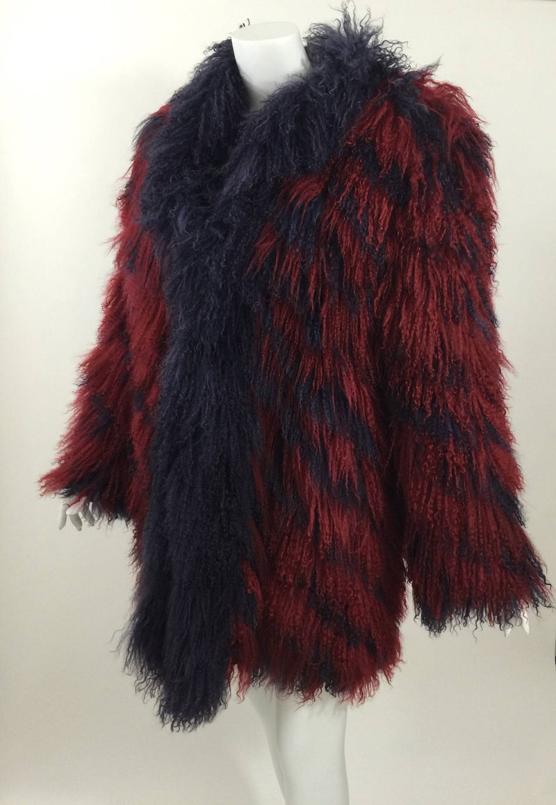 YSL Vintage Yves Saint Laurent Fourrures Mongolian Red & Purple Fur Coat