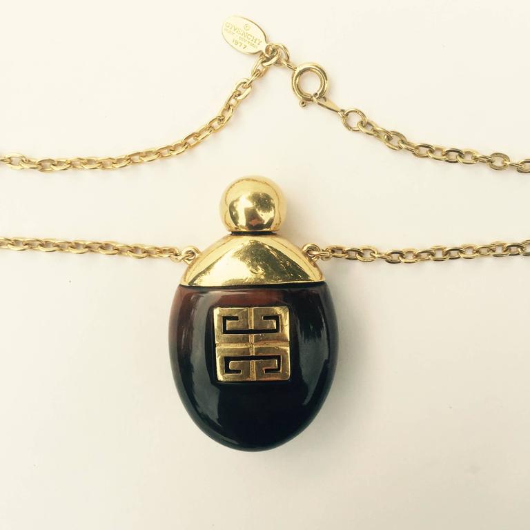 Givenchy Vintage Perfume Bottle Necklace Gold-Toned Link Chain Tortoise, 1970s