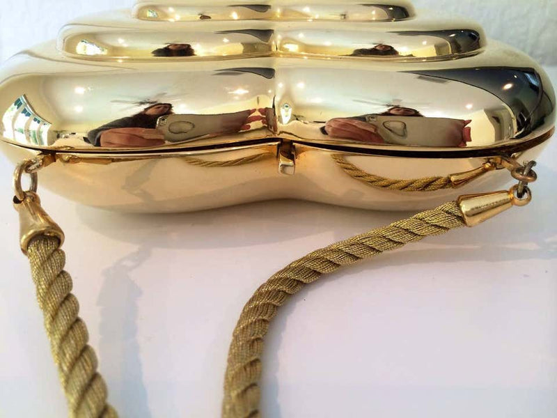 YSL / Yves Saint Laurent Heart Shaped Gold & Sapphire Crystal Minaudiere Bag