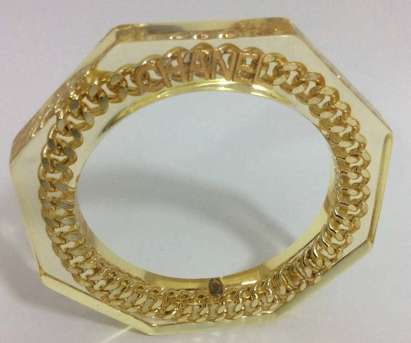 Vintage Chanel Lucite and Chain Link Bangle Bracelet 1997