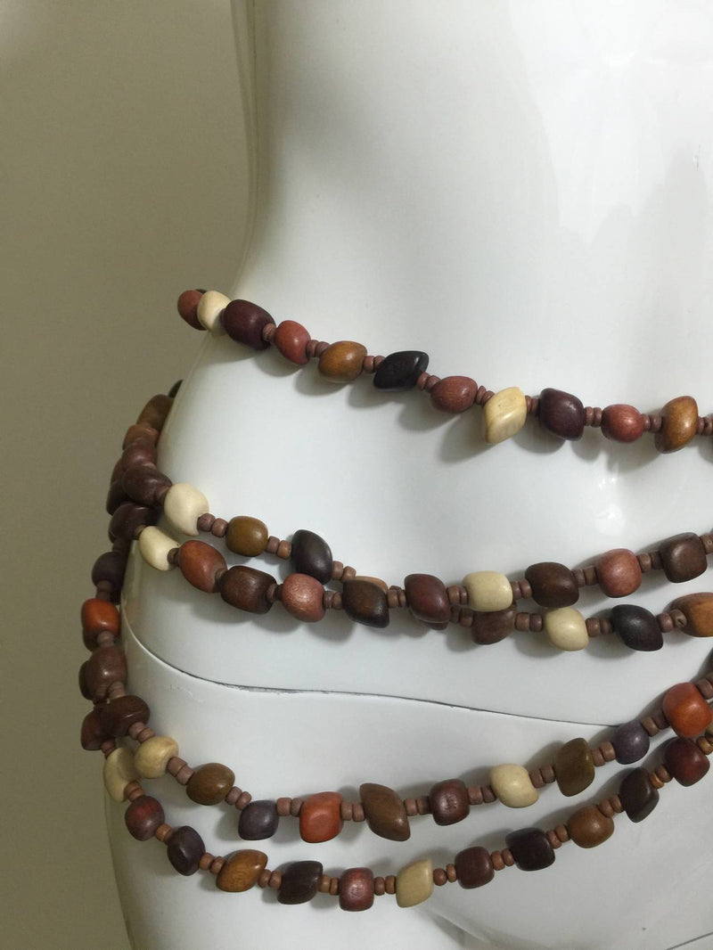 Vintage Wood Bead and Tassel Belt & Necklace
