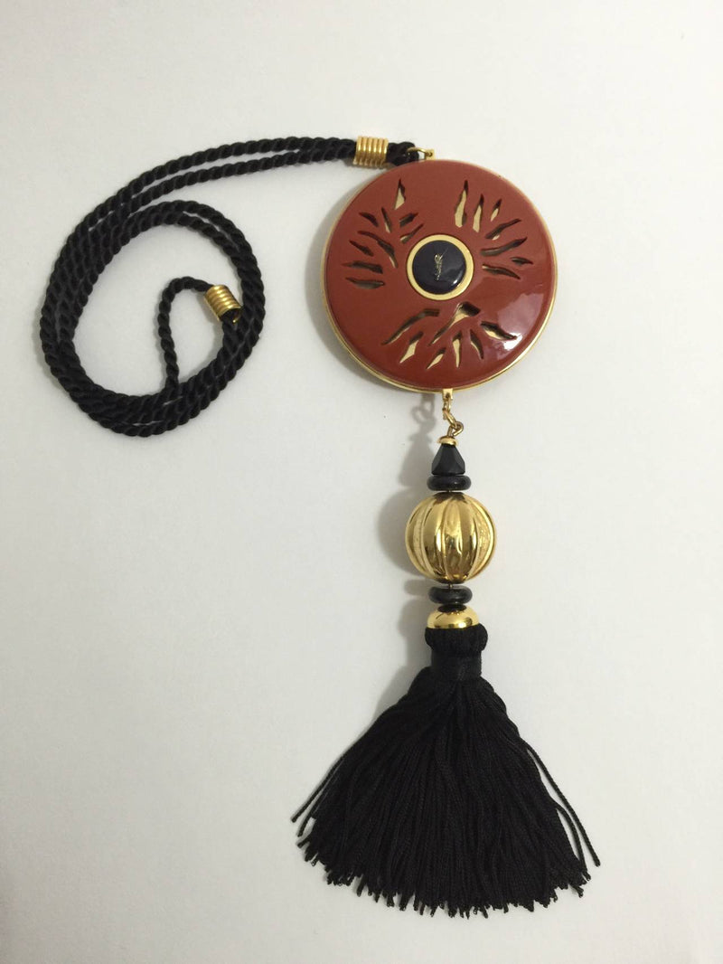 Yves Saint Laurent Vintage Opium Pendant & Gold Bead Black Tassel Necklace
