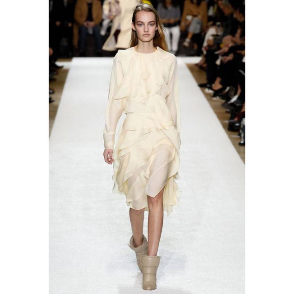 Chloé Runway Pastel Yellow Ruffled Layered Silk Chiffon Dolman Dress, Fall 2014