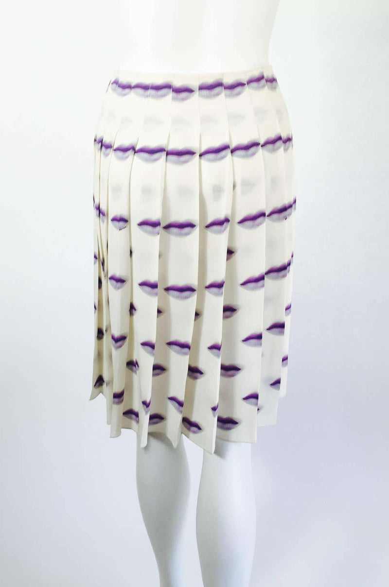Spring 2000 Prada Purple Lip Print Pleated Silk Skirt