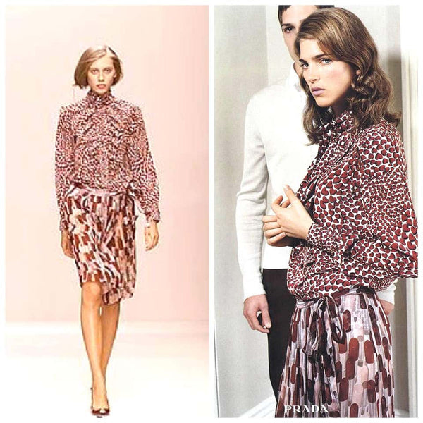 Prada Lipstick Print Silk Wrap Skirt Spring 2000 Runway