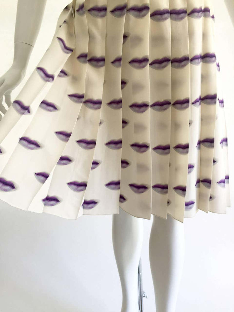 Spring 2000 Prada Purple Lip Print Pleated Silk Skirt