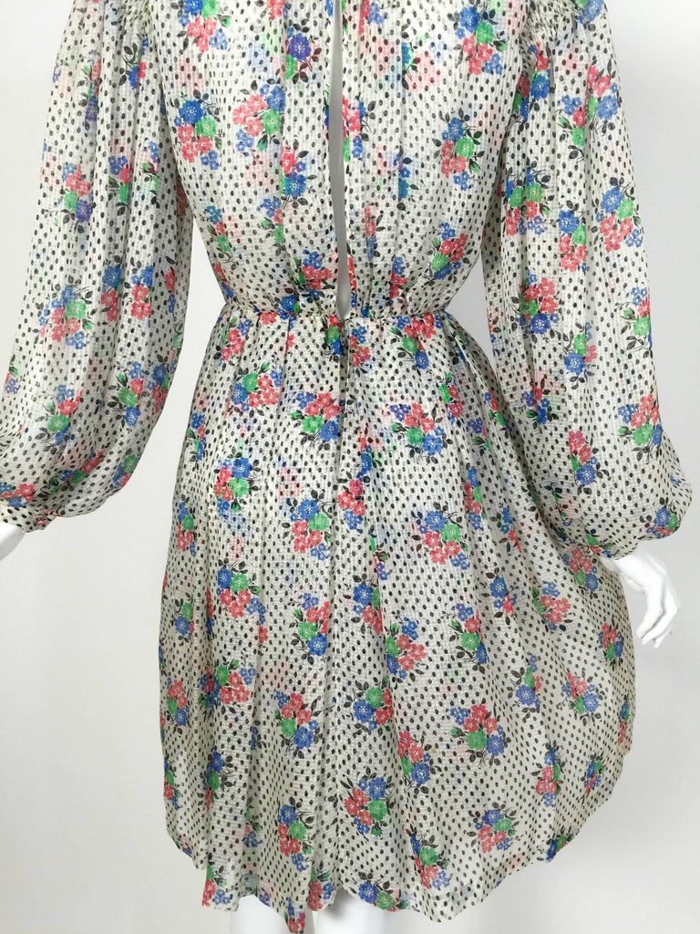 Galanos Floral Dot print Billow Sleeve Cut-Out Dress, 1970s