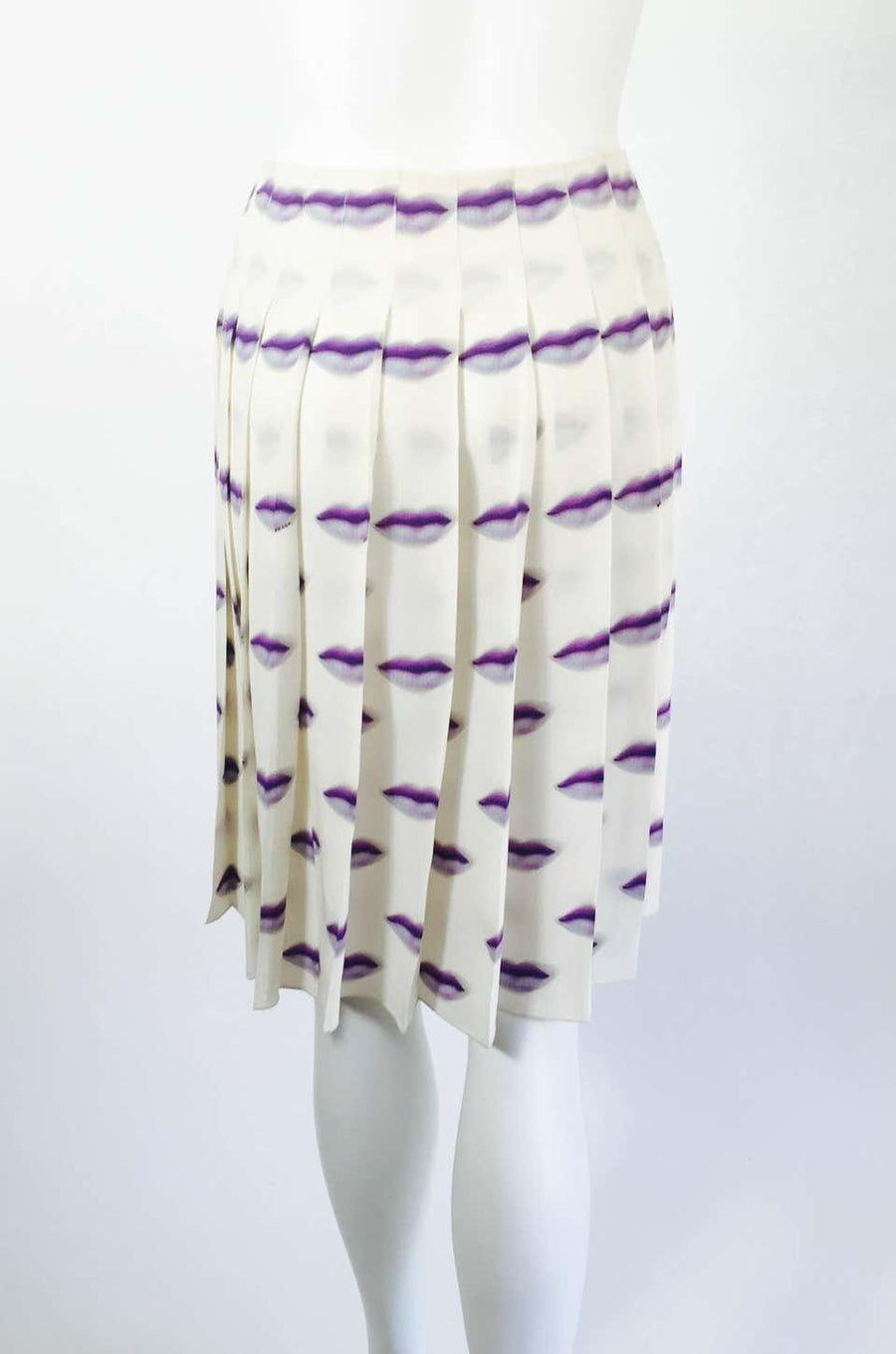 PRADA★プラダ★素敵！Purple Silk A-Line Pleat 2-Button Skirt 62555 auth PRADA purple silk & polyester TEXTURED PLEATED