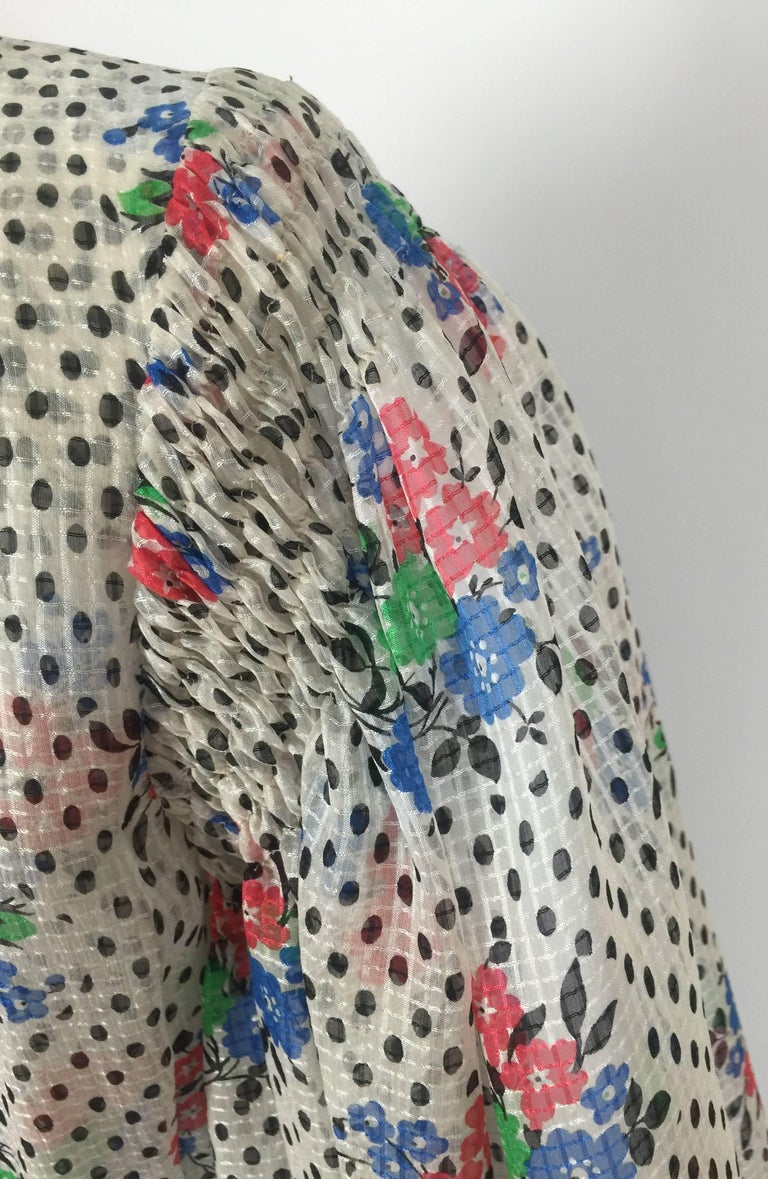 Galanos Floral Dot print Billow Sleeve Cut-Out Silk Cocktail Dress, 1970s