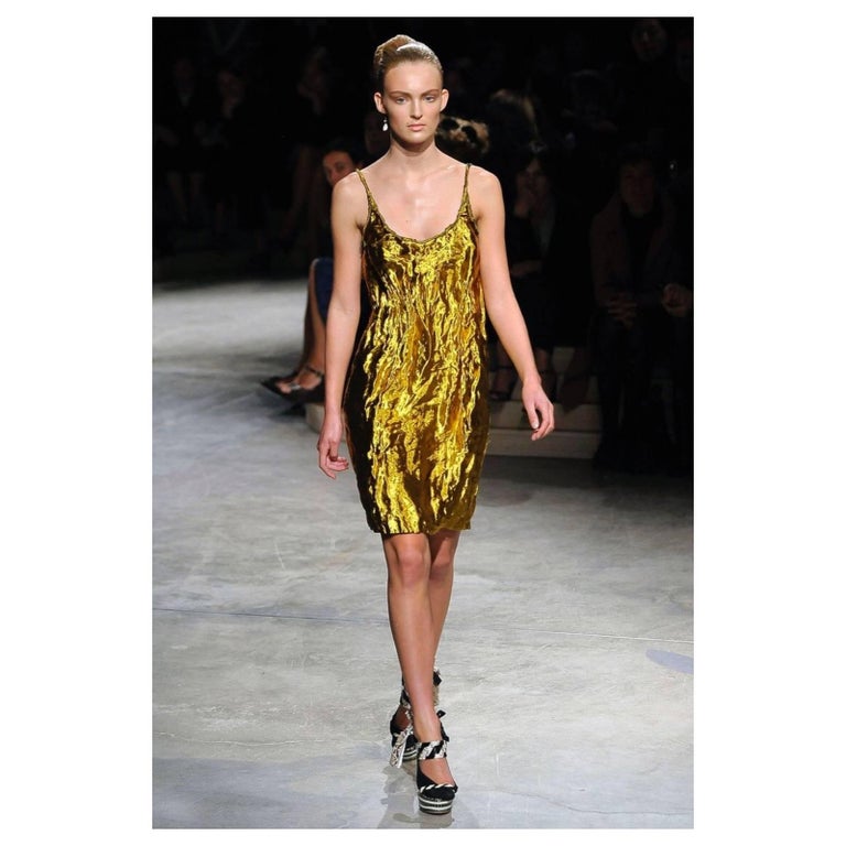 Prada Spring 2009 Gold Metal and Silk Sleeveless Cocktail Dress Runway