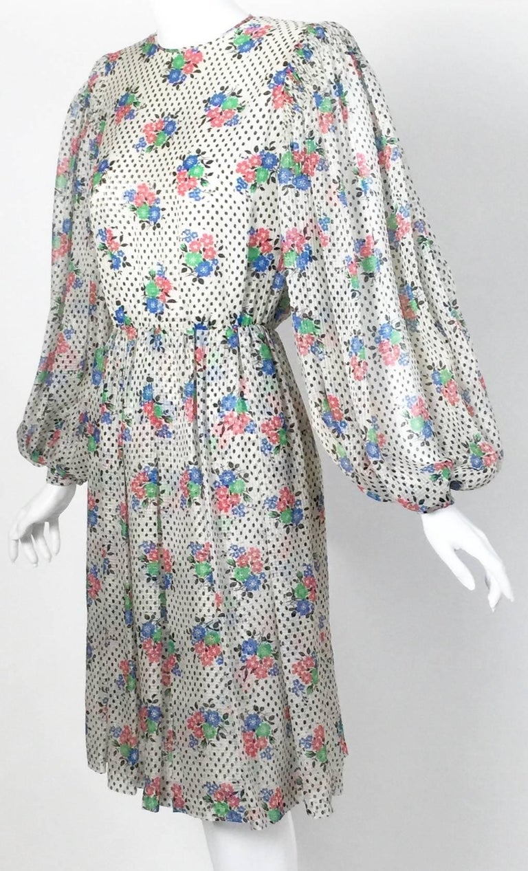 Galanos Floral Dot print Billow Sleeve Cut-Out Dress, 1970s
